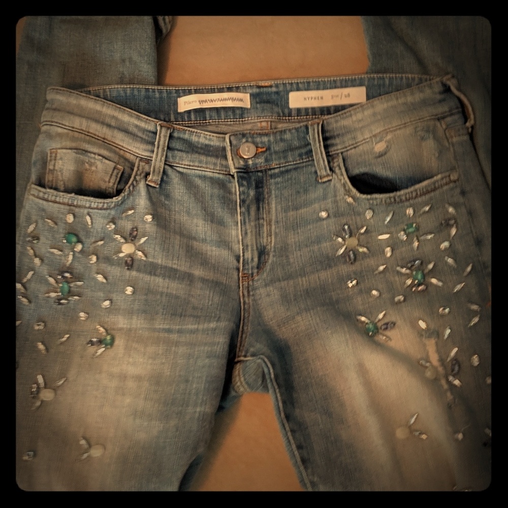 Anthropologie P&L beaded Jean Size 28 Distressed